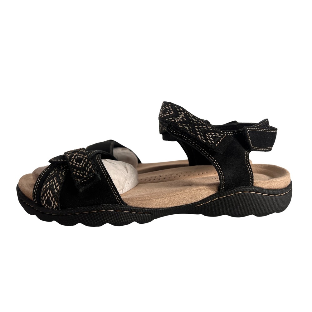 Brand New Clarks Women's Amanda Sprint Flat Sandal‎ Black Suede US 9 Wide